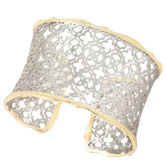 Kendra Scott Candice Statement Cuff Bracelet – Gold & Silver Filigree Adjustable - Picture 1 of 14